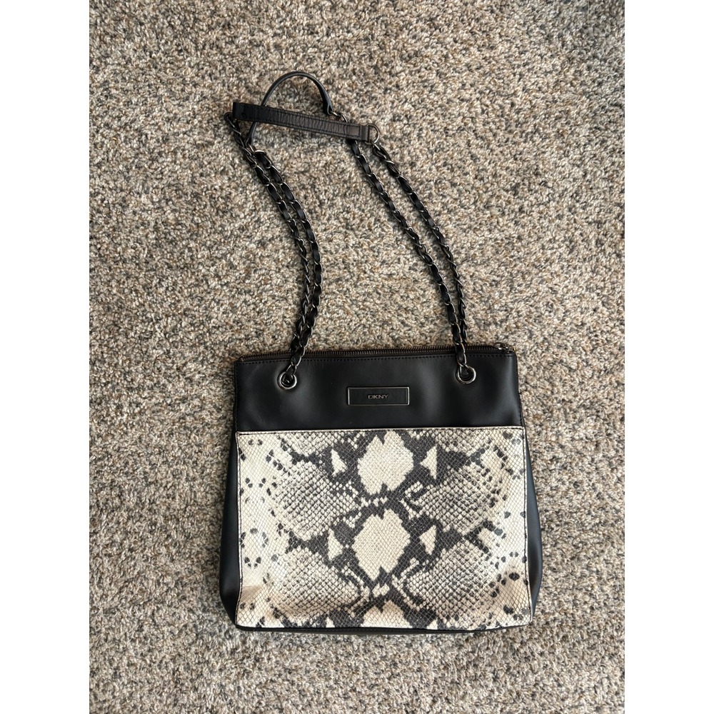 Vintage DKNY Black Snakeskin Leather Medium Shoulder Bag